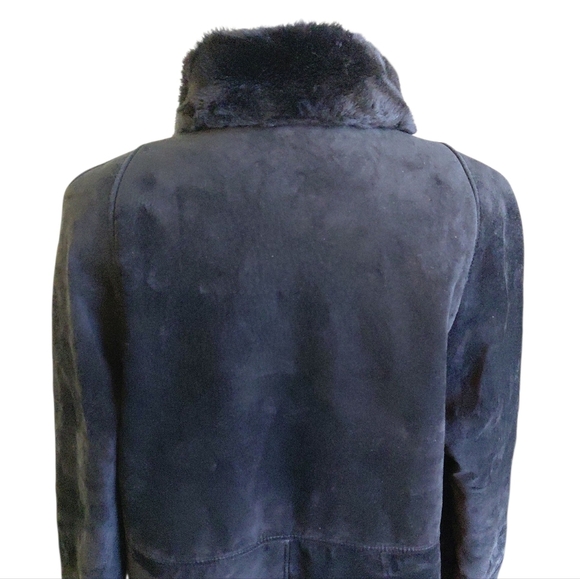 SEARLE Suede Fur Lined Black Coat Women's Medium Suede Jacket - Picture 5 of 11